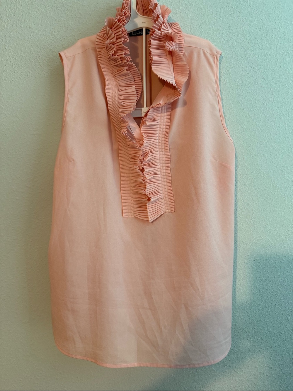 New York and Company 7th Avenue Pale Pink Ruffled V-Neck Sleeveless Camisole